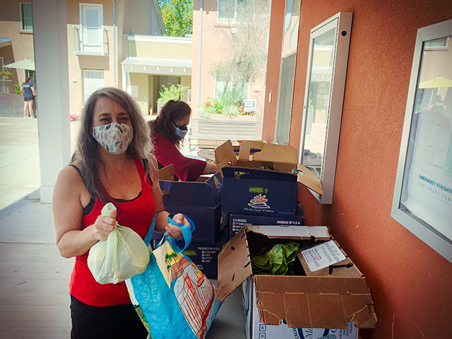 Imagen de voluntario en un sitio de distribución de alimentos. Image of a volunteer at a food distribution site.